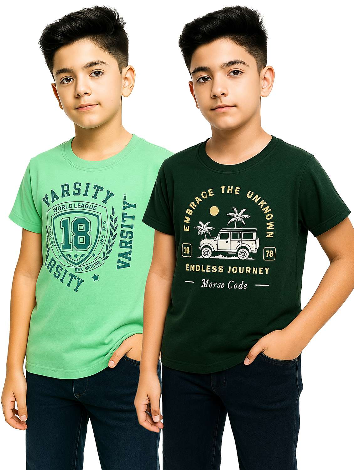 boys pack of 2 printed round neck t-shirt