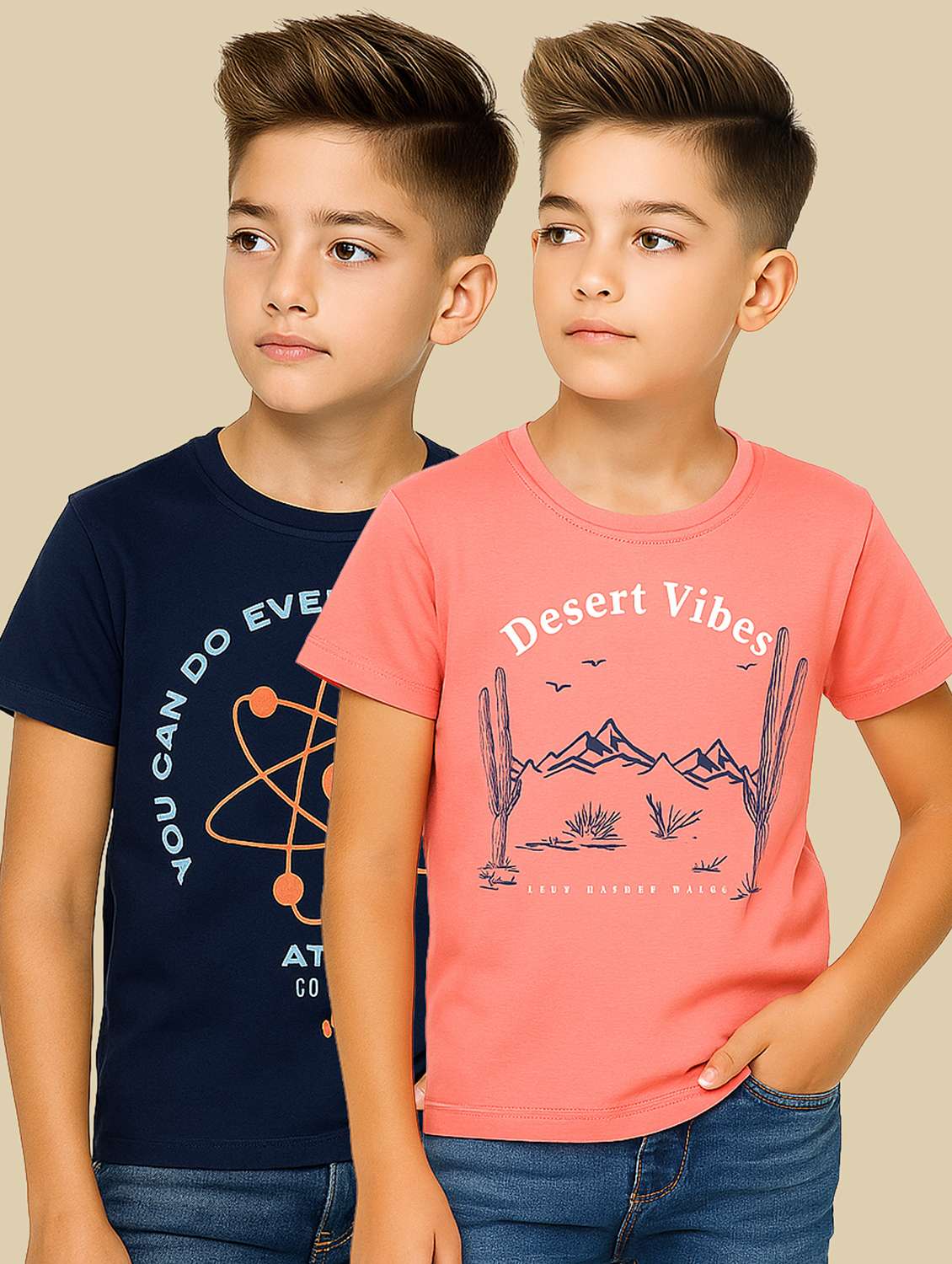 boys pack of 2 printed round neck t-shirt