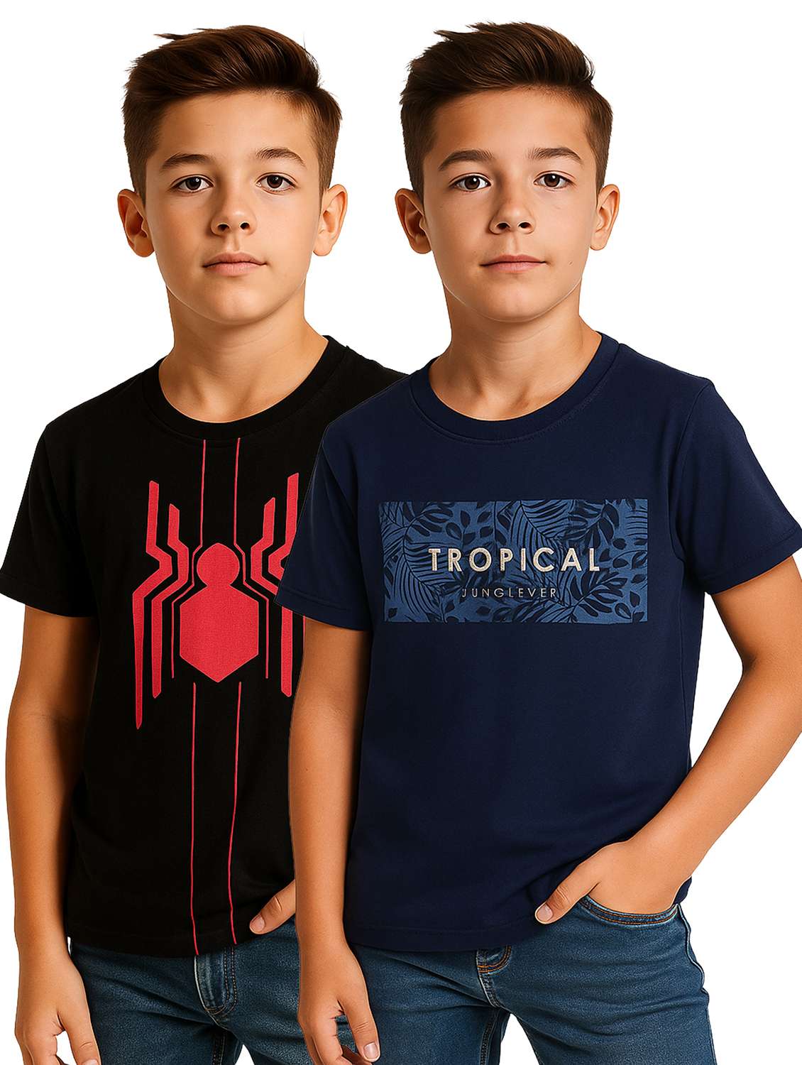 boys pack of 2 printed round neck t-shirt