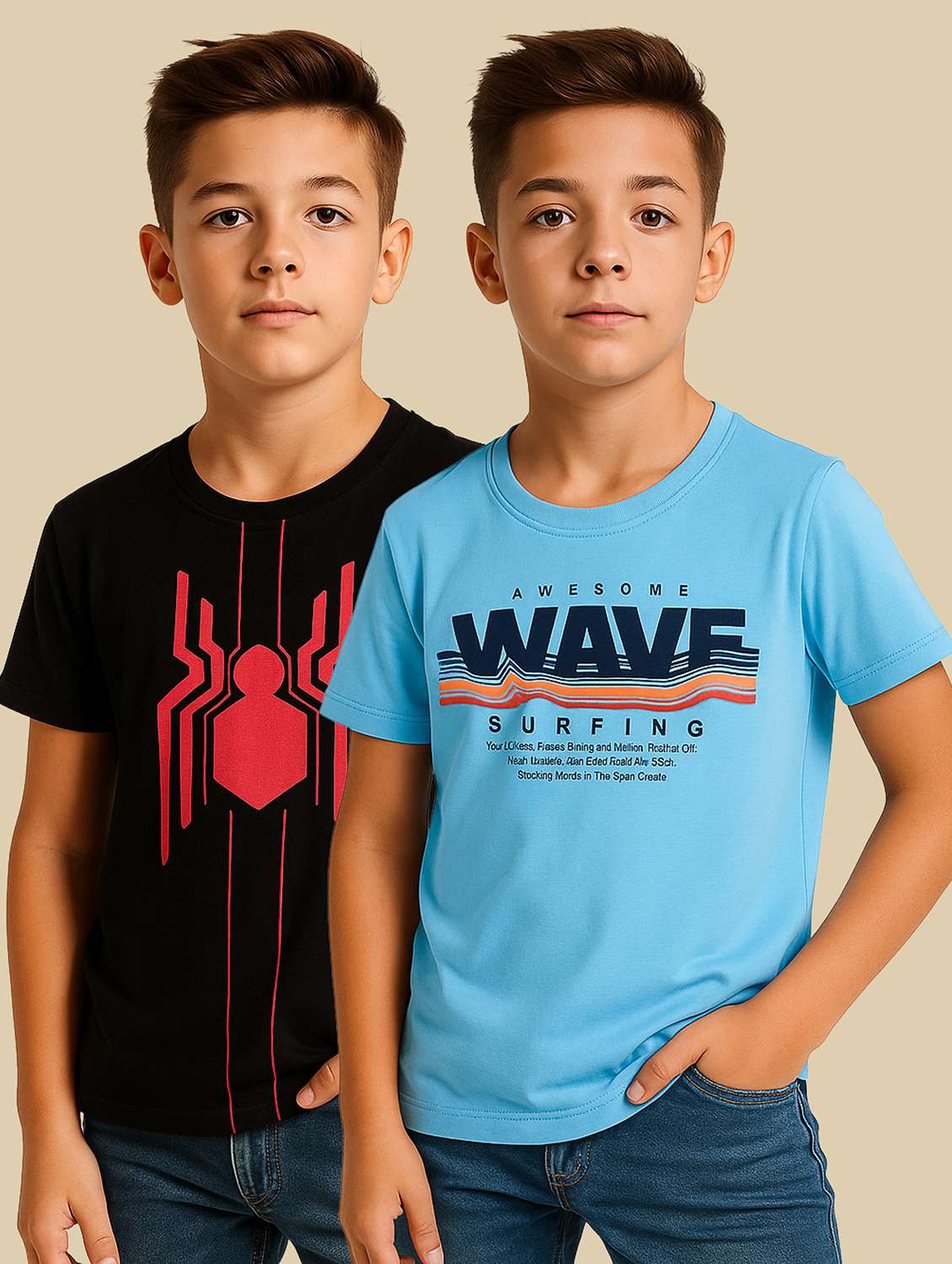 boys pack of 2 printed round neck t-shirt