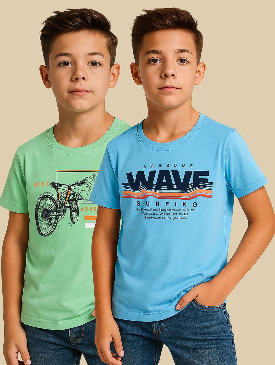 boys pack of 2 printed round neck t-shirt