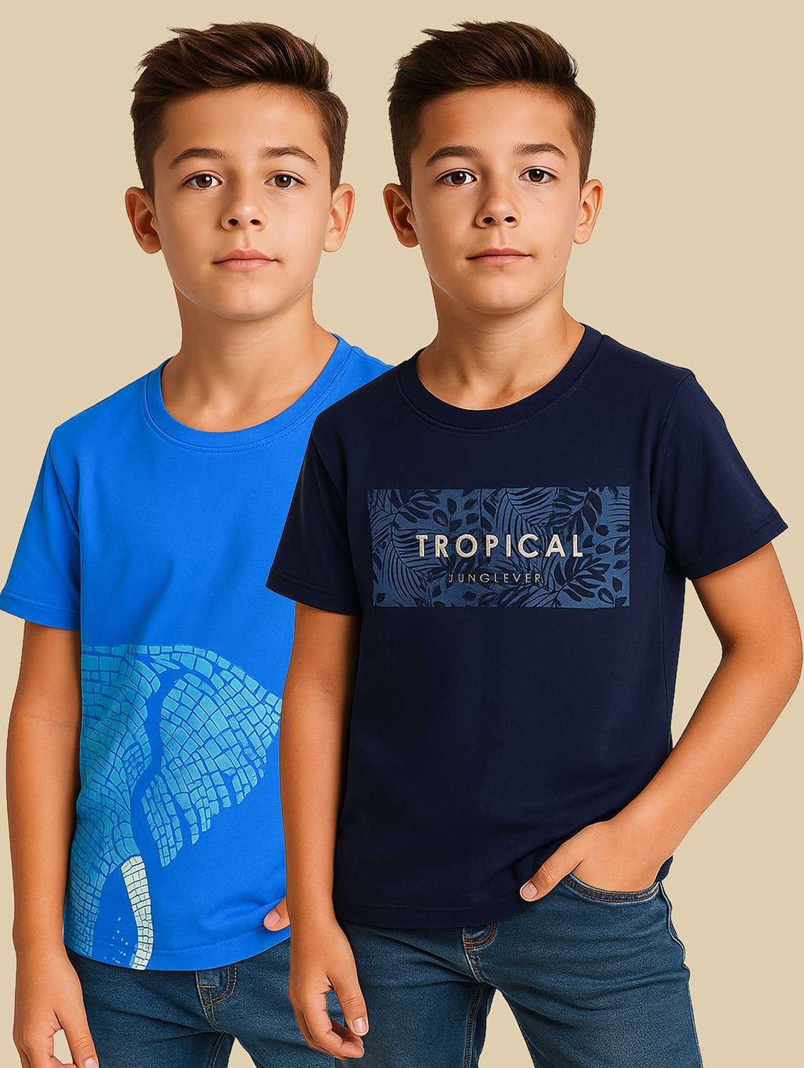 boys pack of 2 printed round neck t-shirt