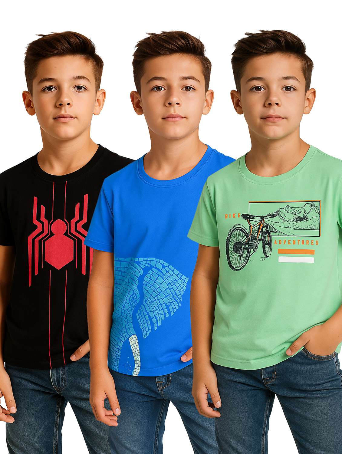 boys pack of 3 printed round neck t-shirt