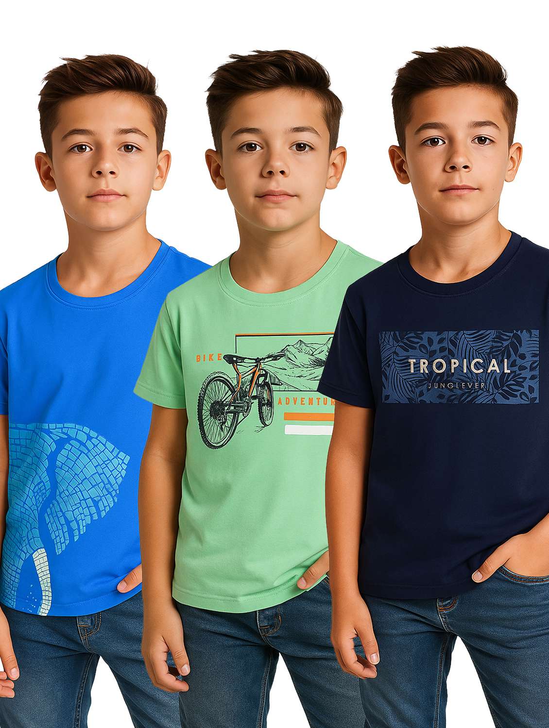 boys pack of 3 printed round neck t-shirt