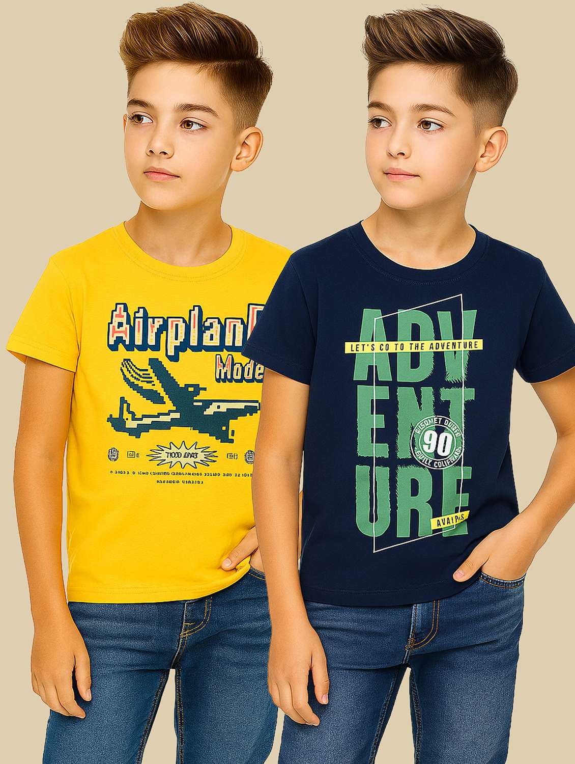 boys pack of 2 printed round neck t-shirt