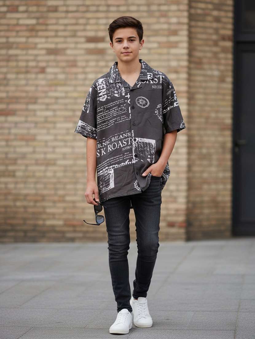 boys printed short sleeve collared shirt