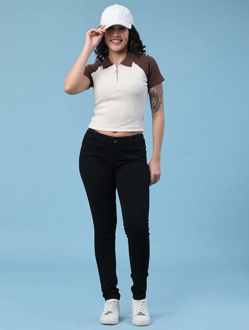 women colourblocked short sleeves crop t-shirt - 22419558 -  Standard Image - 5