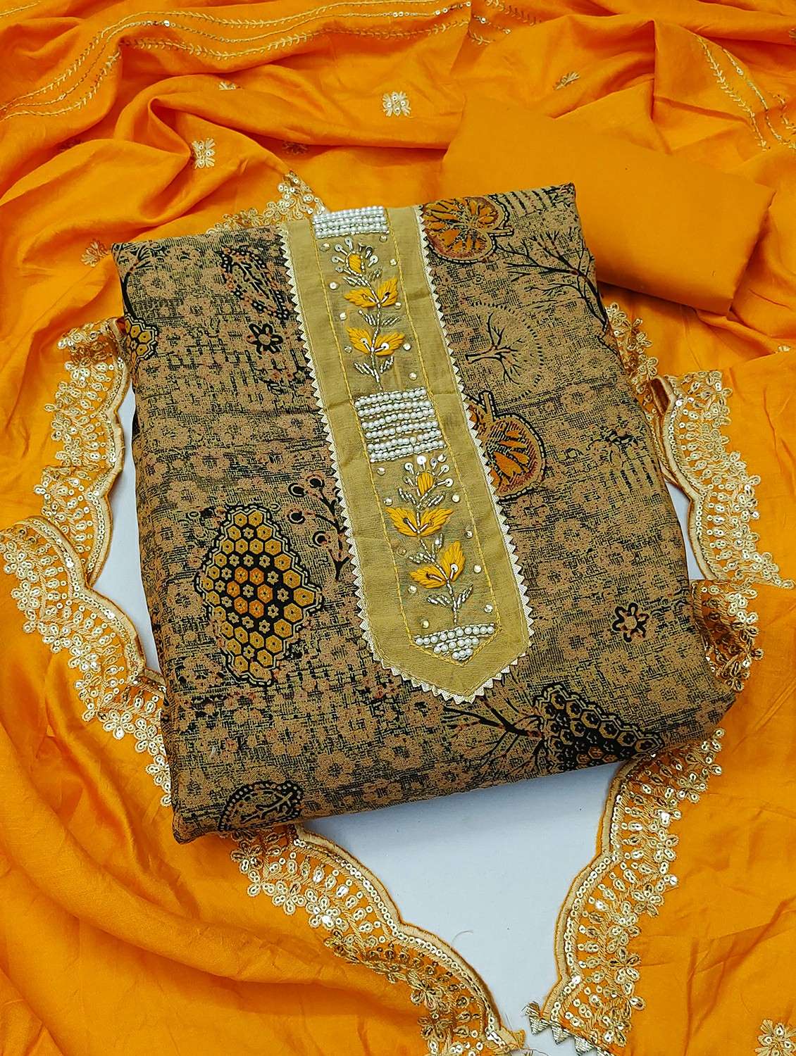 women printed embroidered unstitched suit set