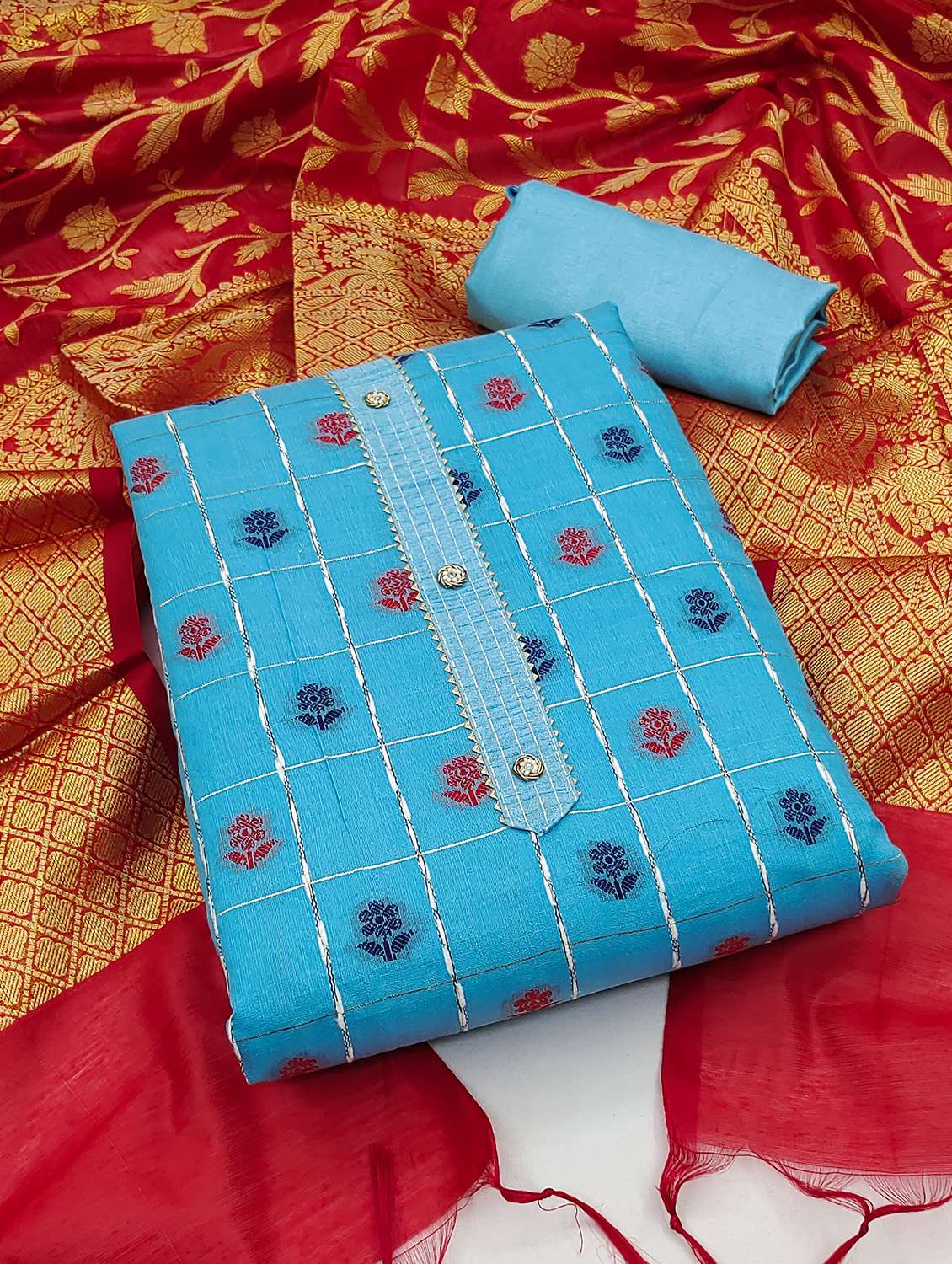 women self design unstitched suit set