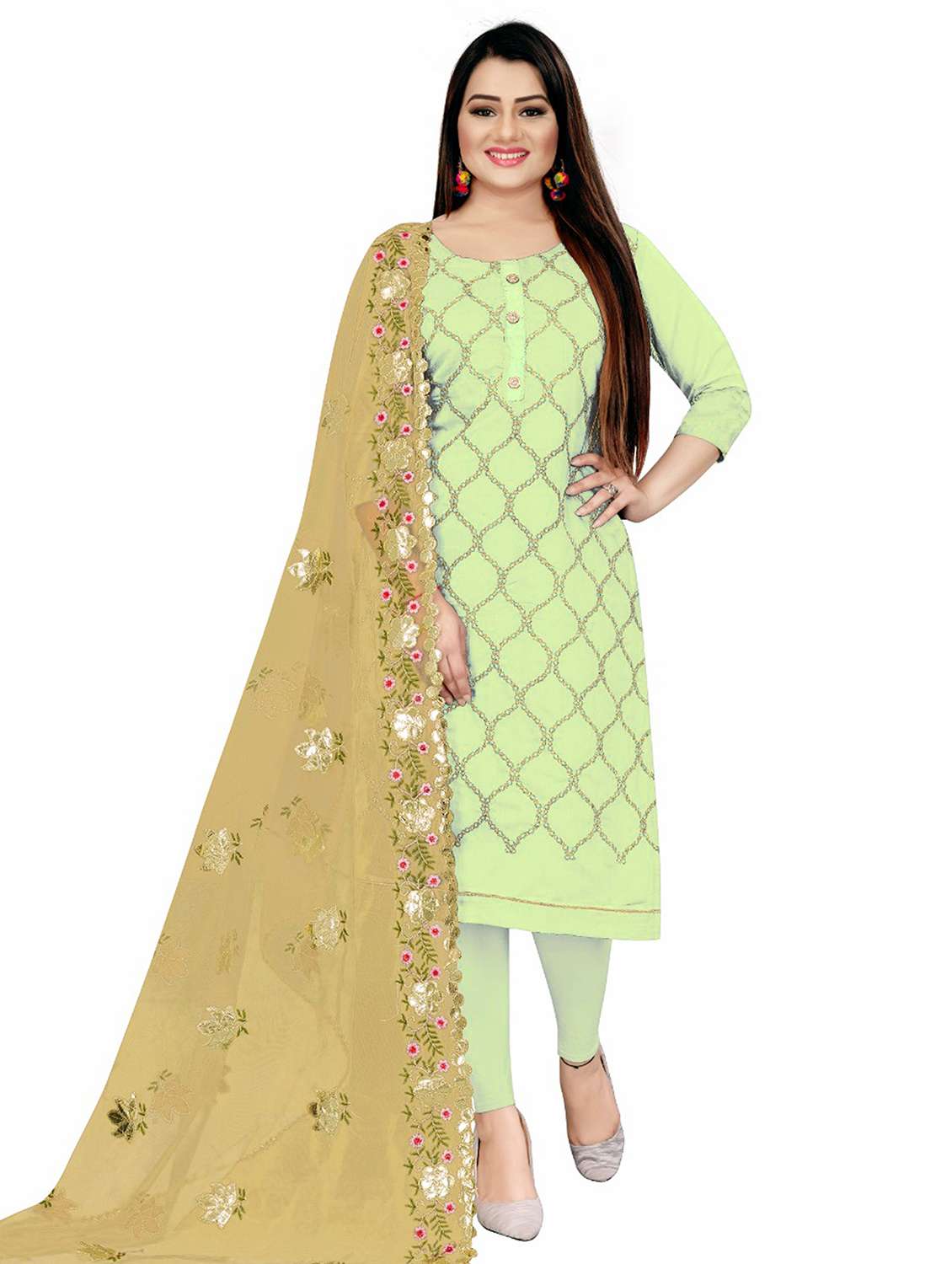 women solid with work unstitched suit set