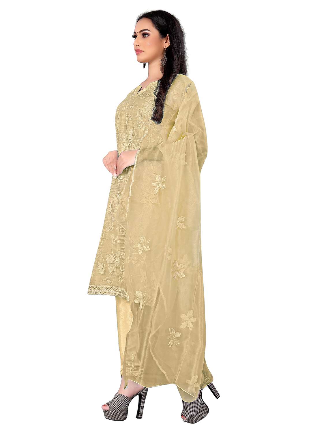 women solid with work unstitched suit set - 22419990 -  Standard Image - 3