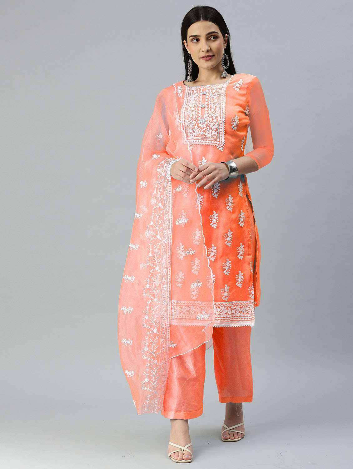 women solid with work unstitched suit set