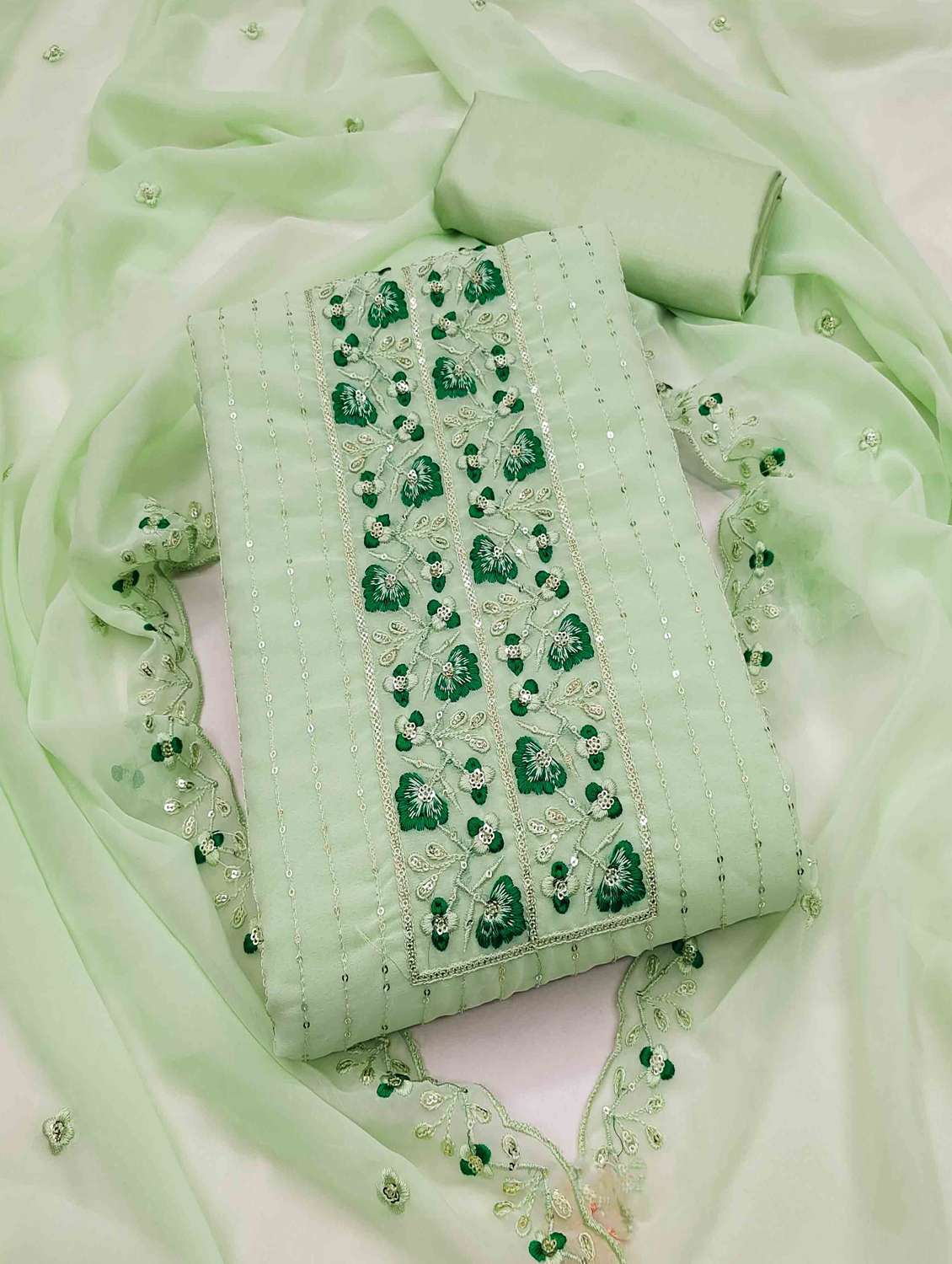 women solid with work unstitched suit set