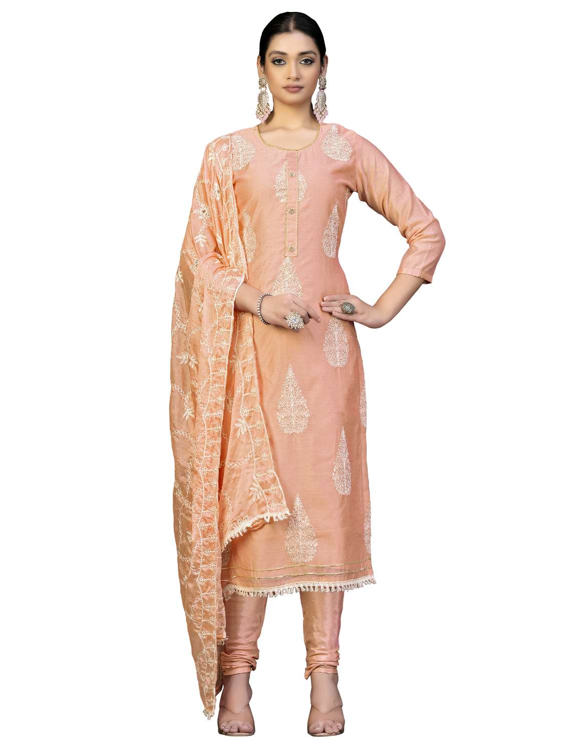 women solid with work unstitched suit set