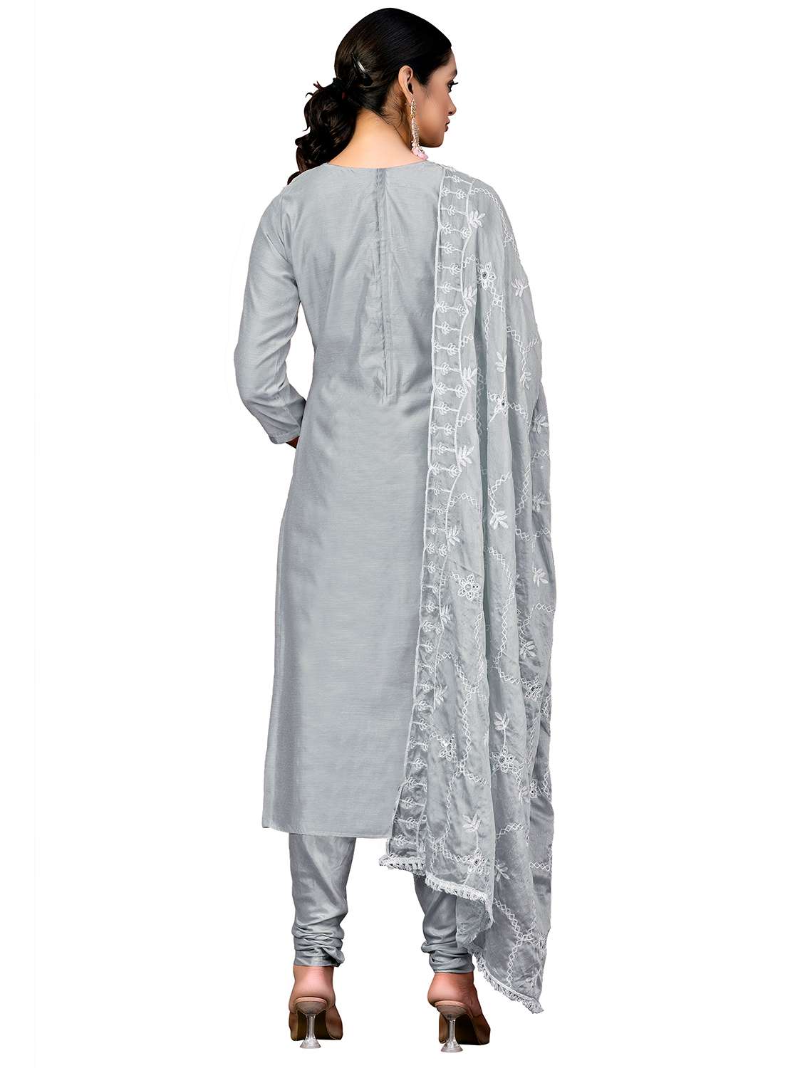 Women Solid With Work Unstitched Suit Set - 22420343 -  Standard Image - 3