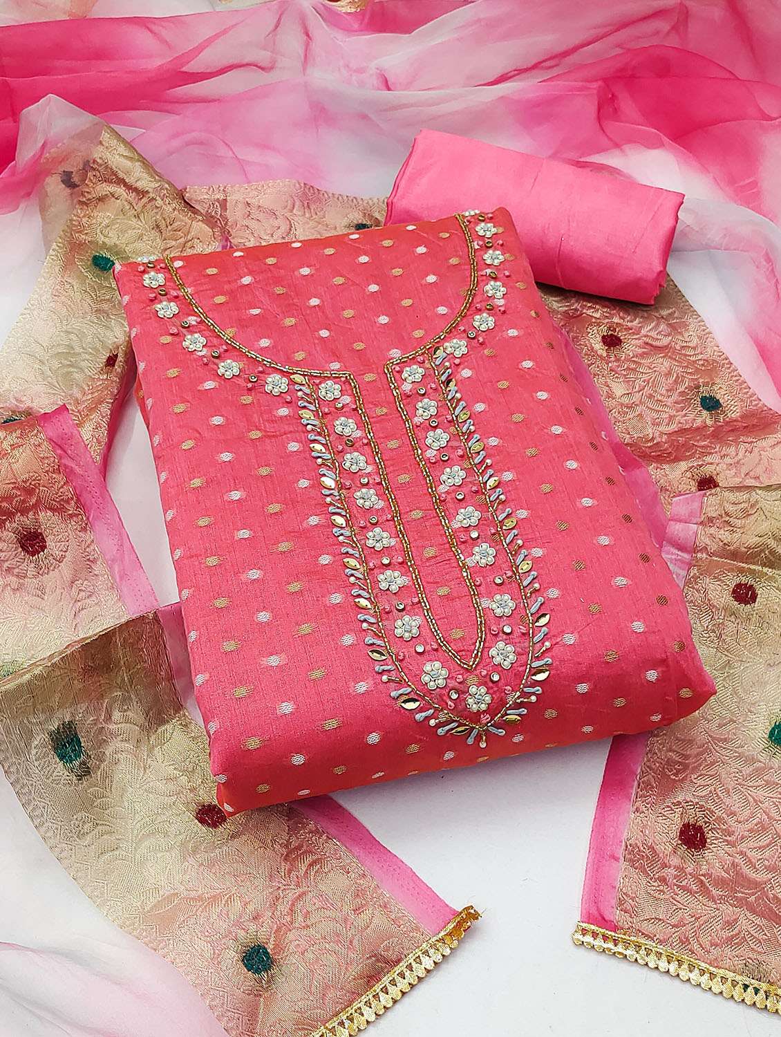 women self design unstitched suit set