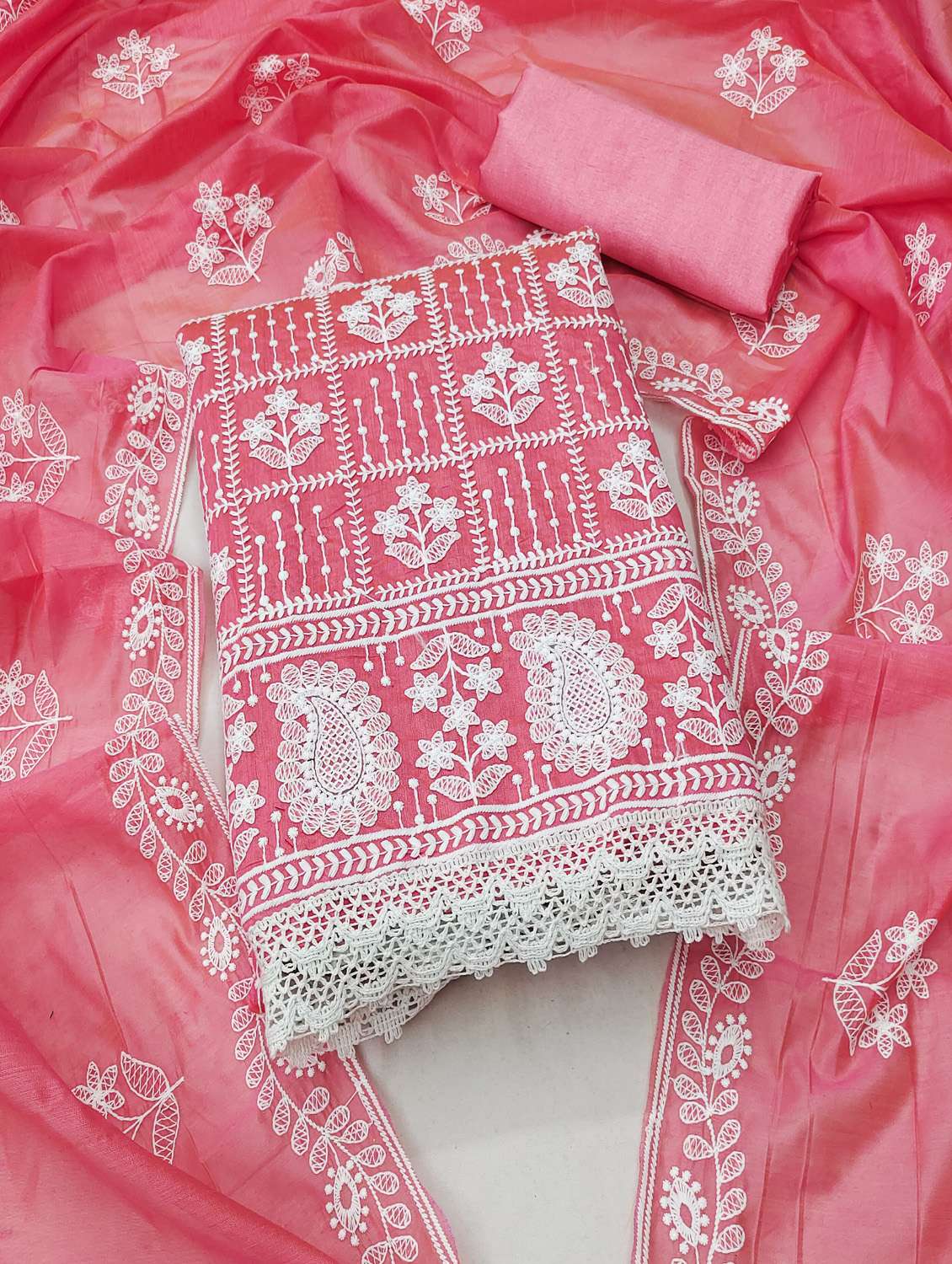 women solid with work unstitched suit set