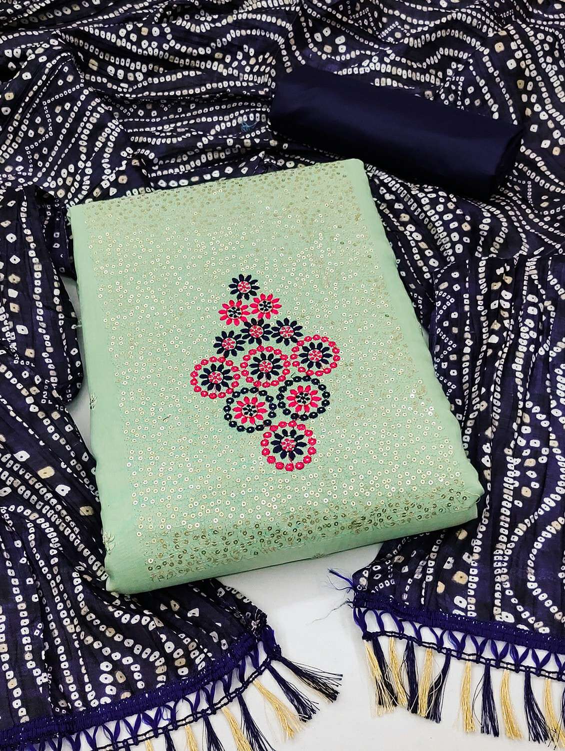 women solid with work unstitched suit set