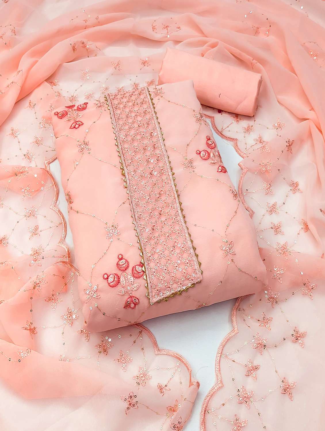 women solid with work unstitched suit set