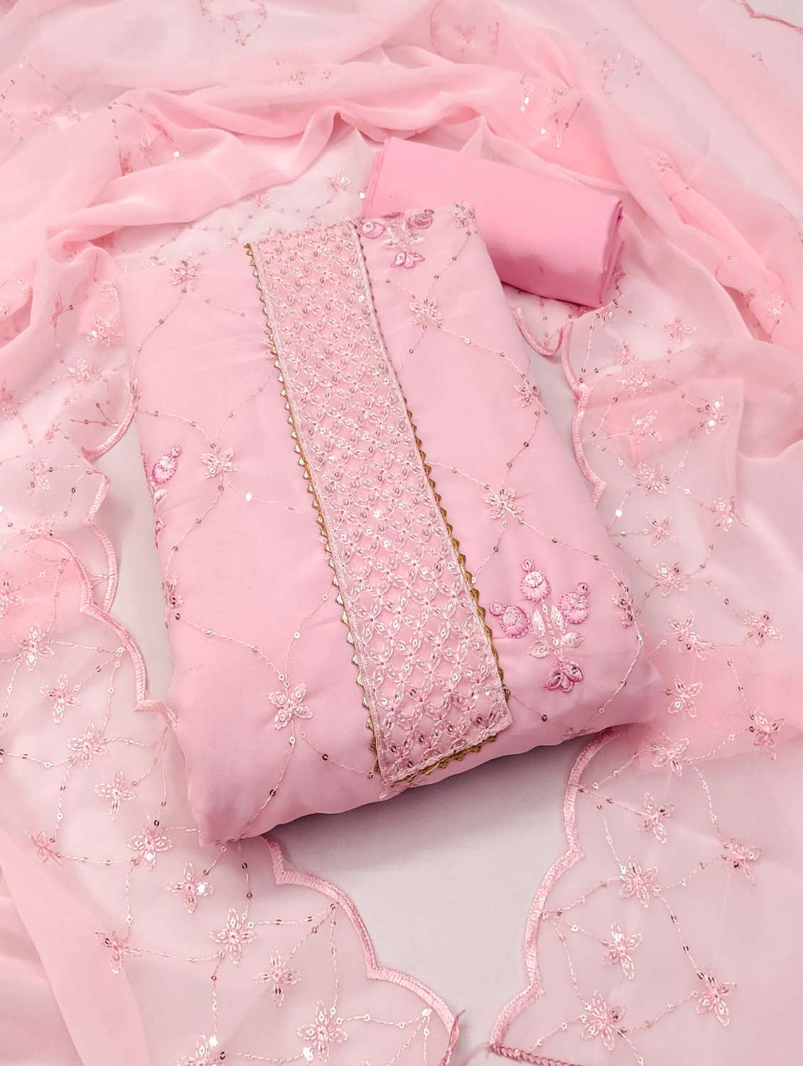 women solid with work unstitched suit set