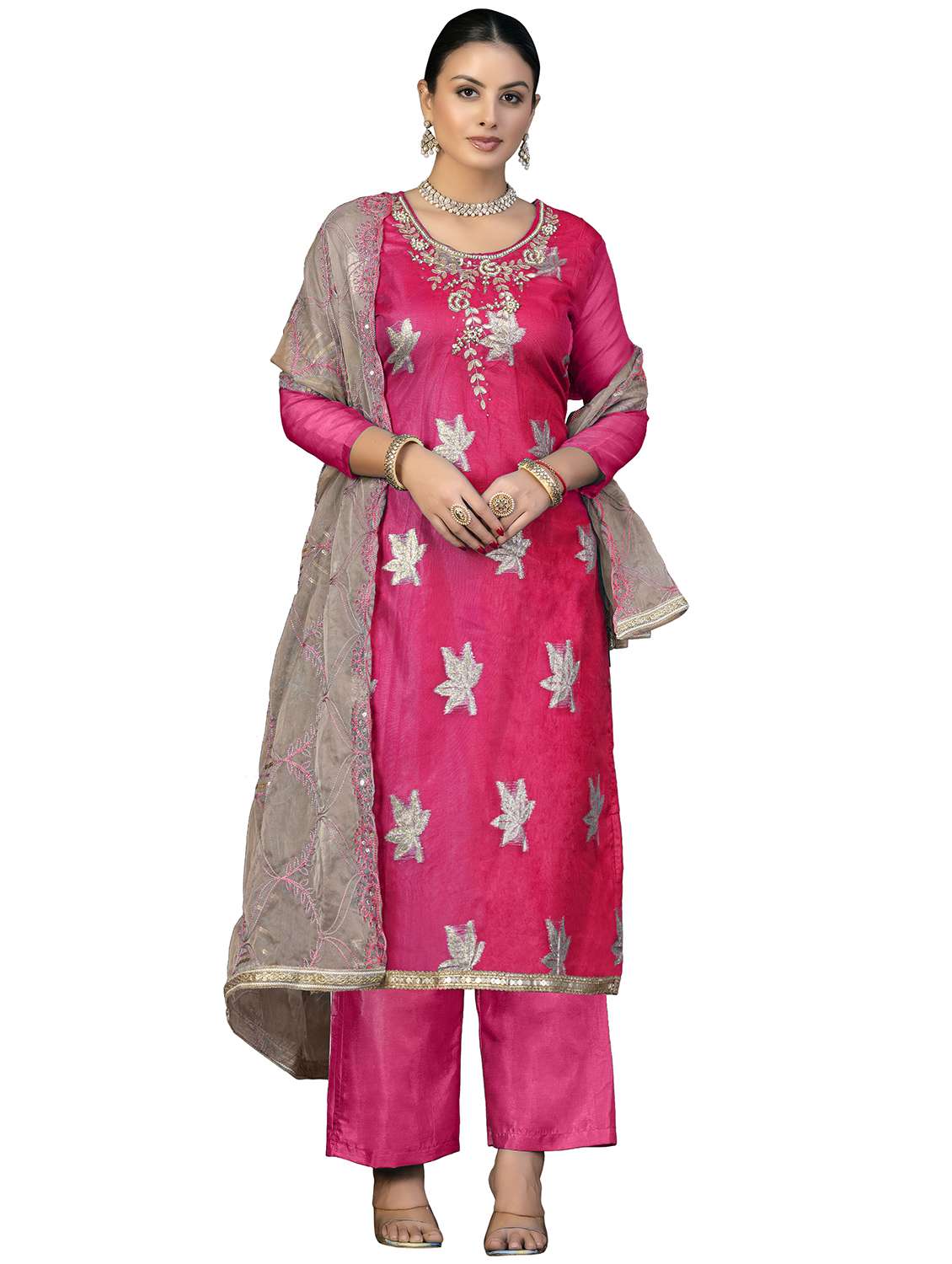 women solid with work unstitched suit set