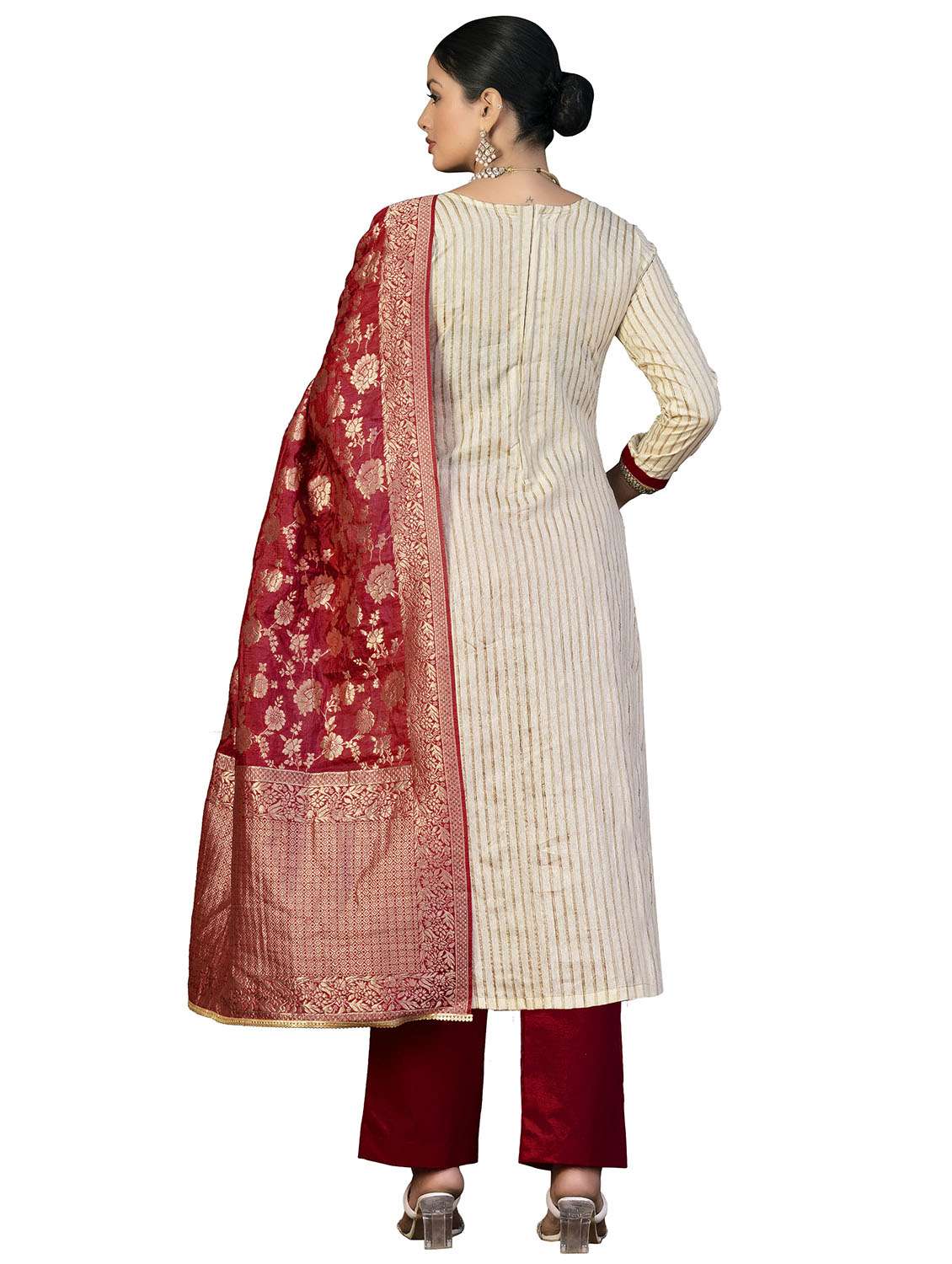 women striped embroidered unstitched suit set - 22420665 -  Standard Image - 3