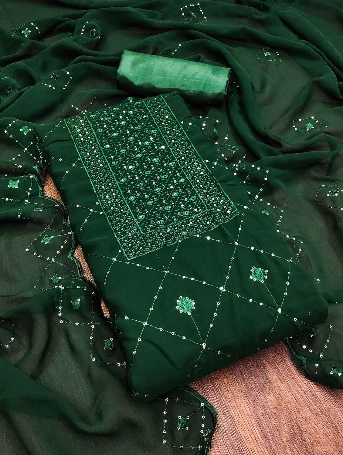 women solid with work unstitched suit set