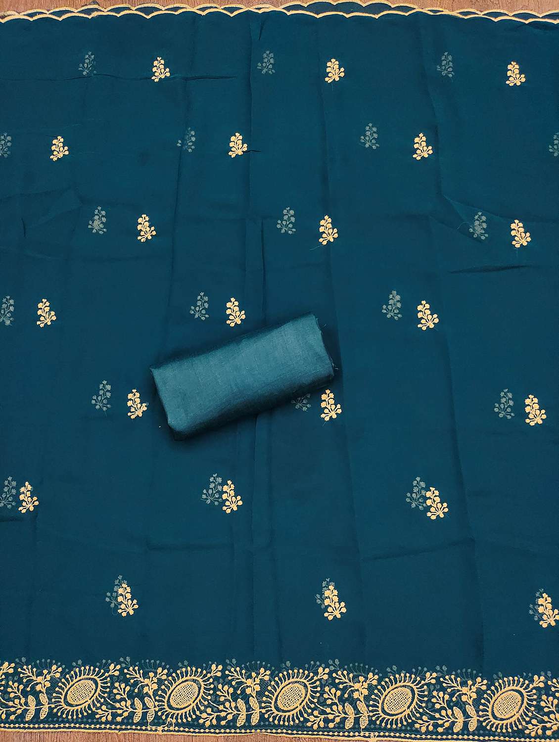 women solid with work unstitched suit set - 22420688 -  Standard Image - 3