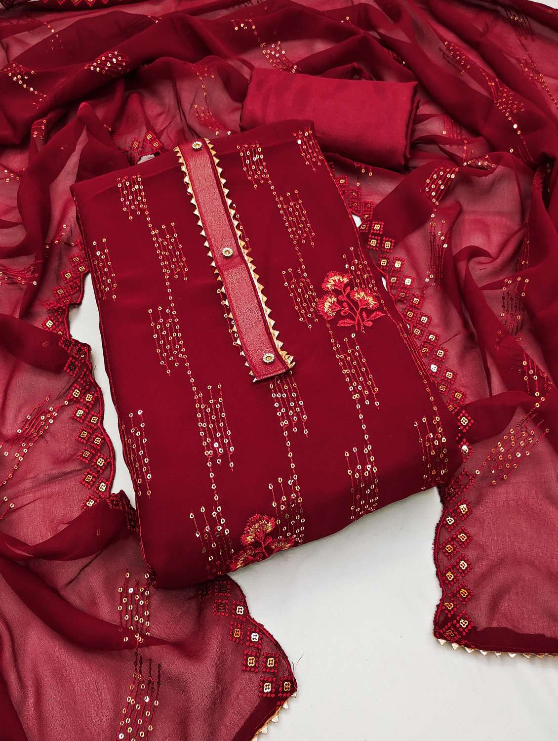 women solid with work unstitched suit set