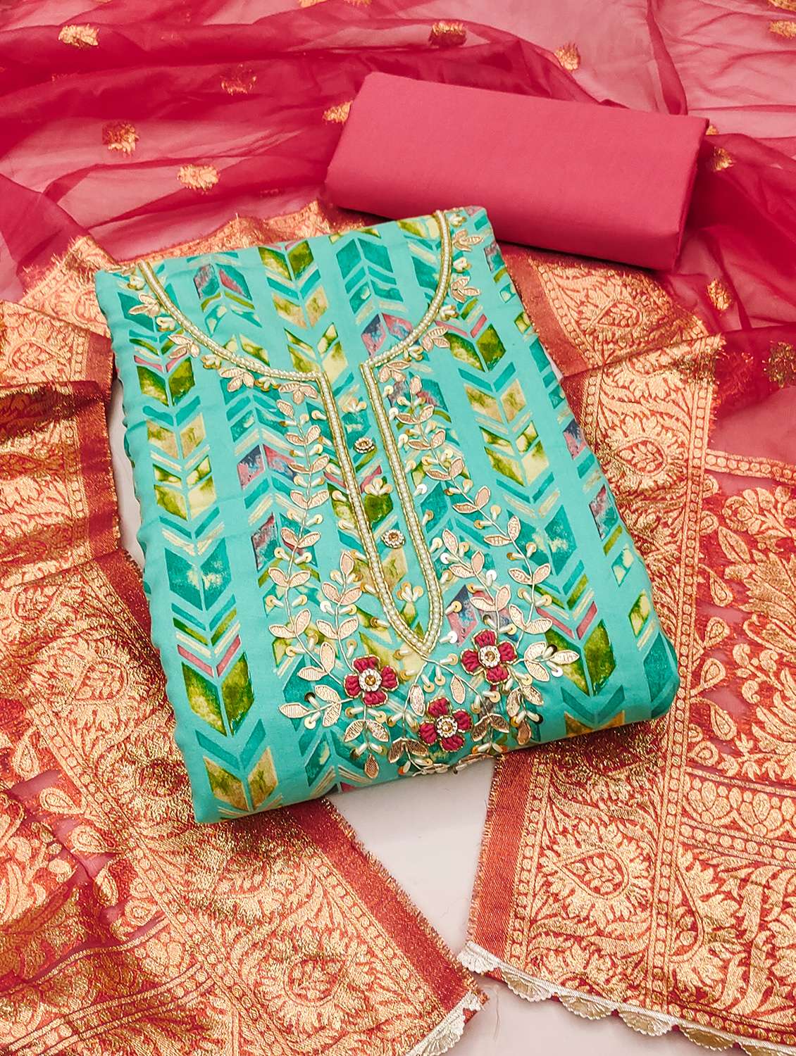 women printed unstitched suit set