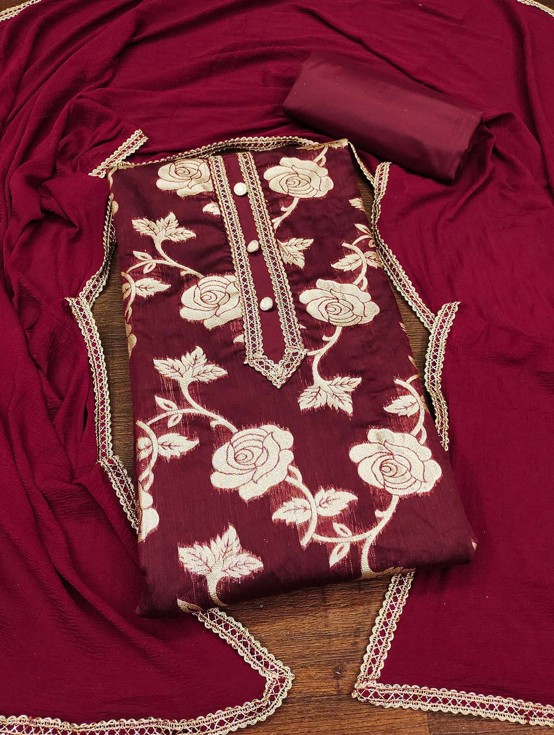 women self design unstitched suit set