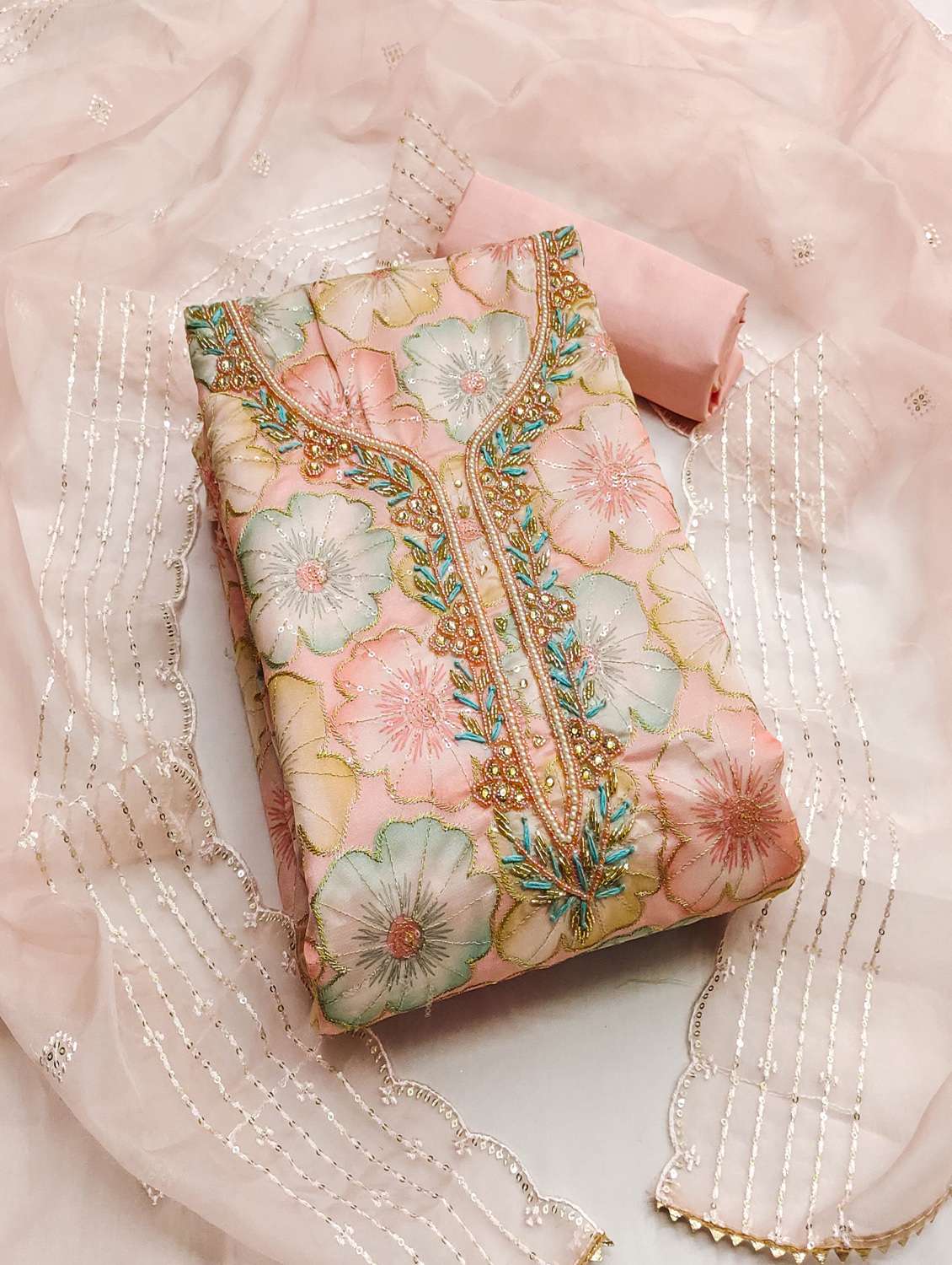 women floral printed unstitched suit set