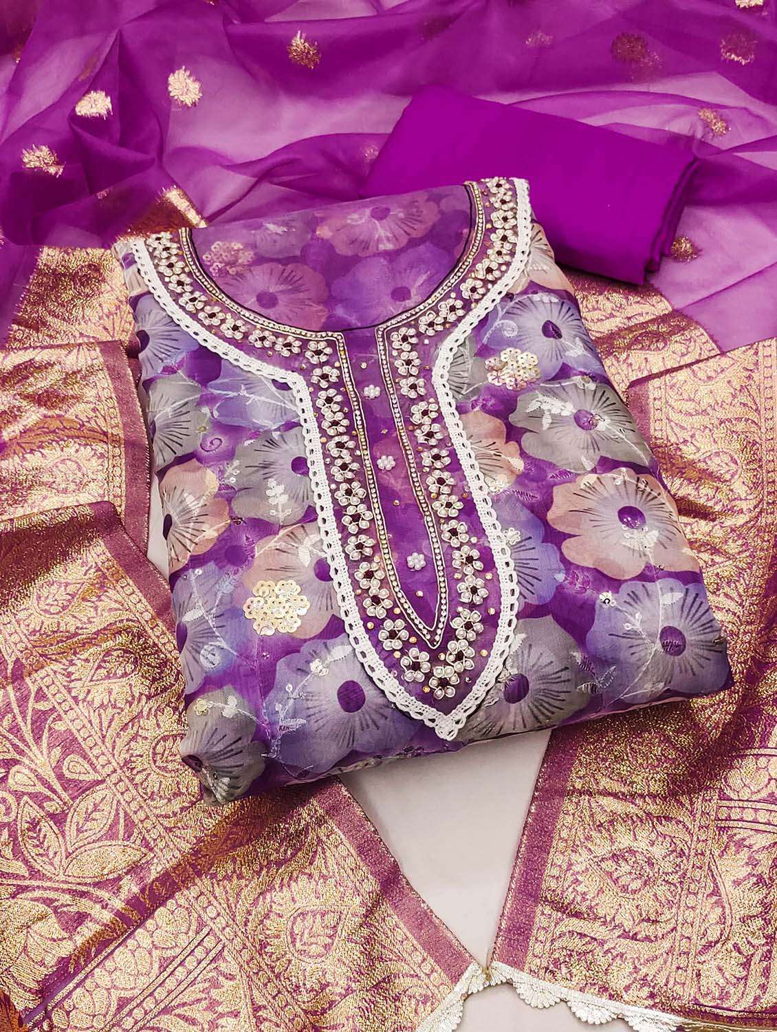 women floral printed unstitched suit set