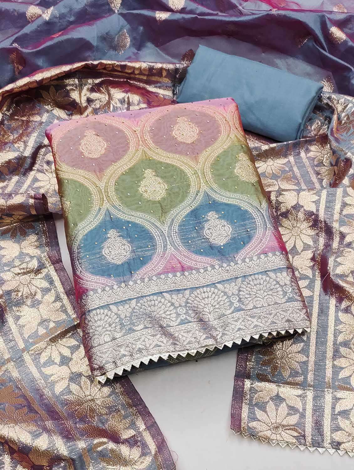 women self design unstitched suit set