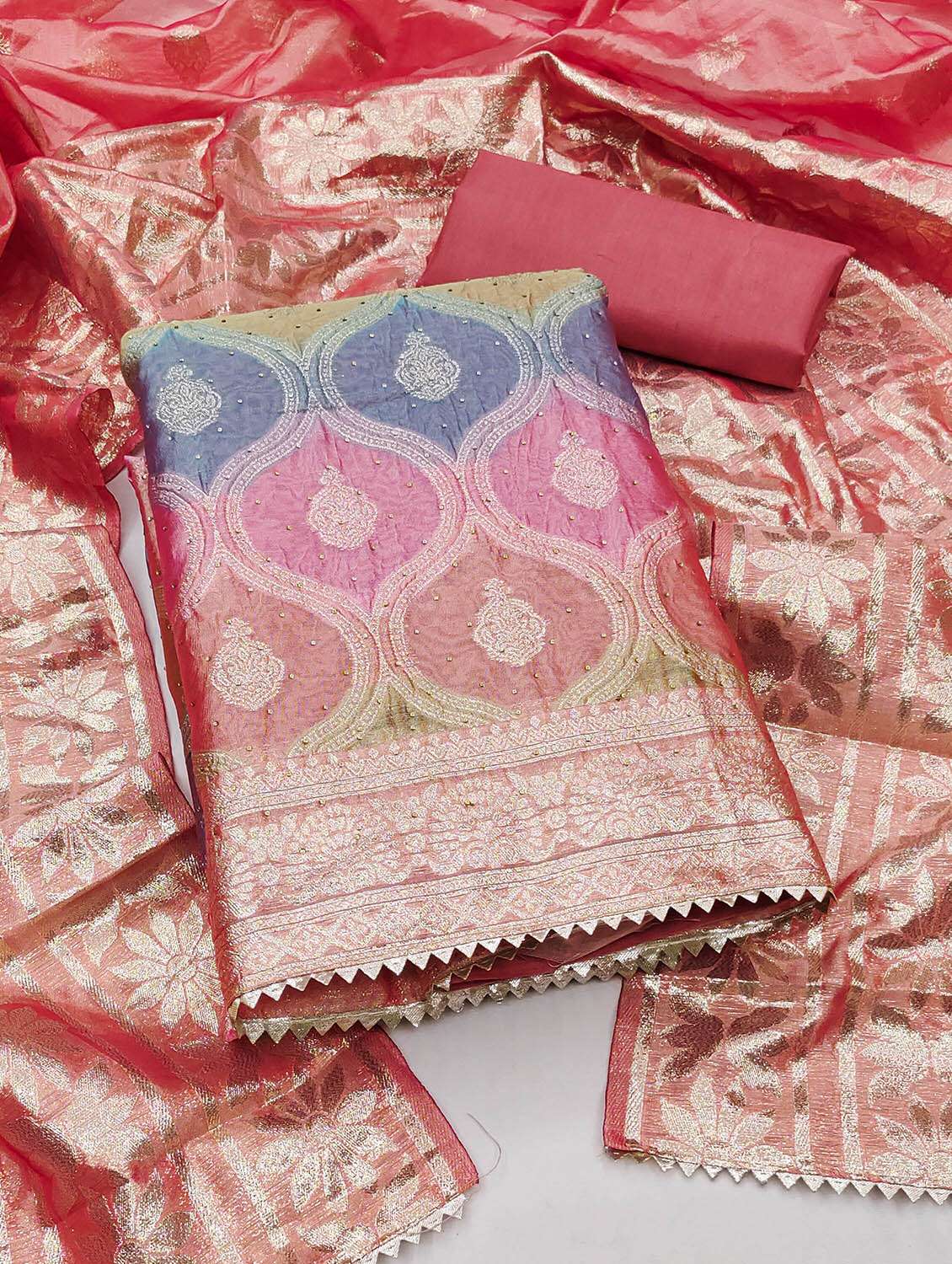 women self design unstitched suit set