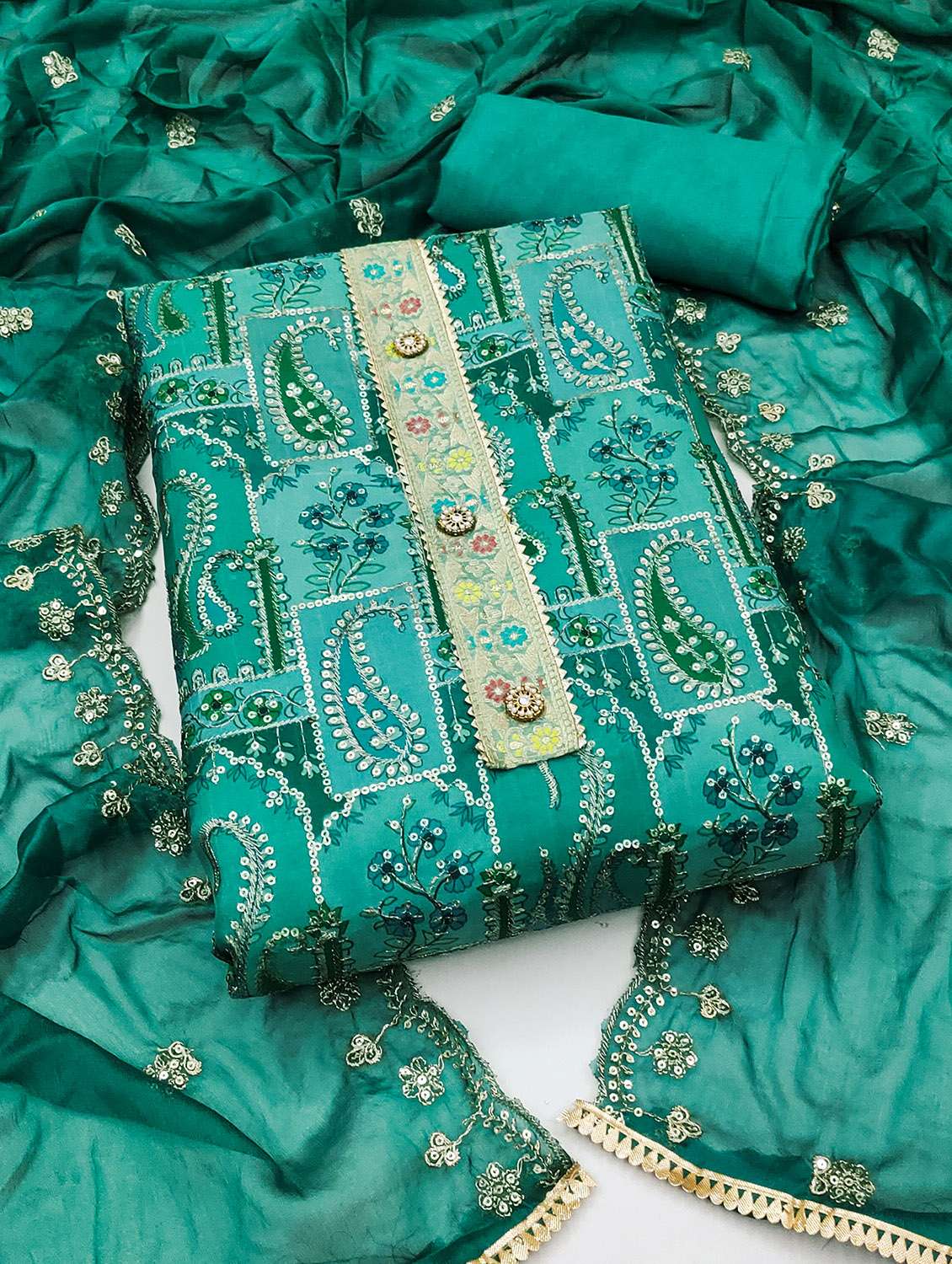 women printed unstitched suit set