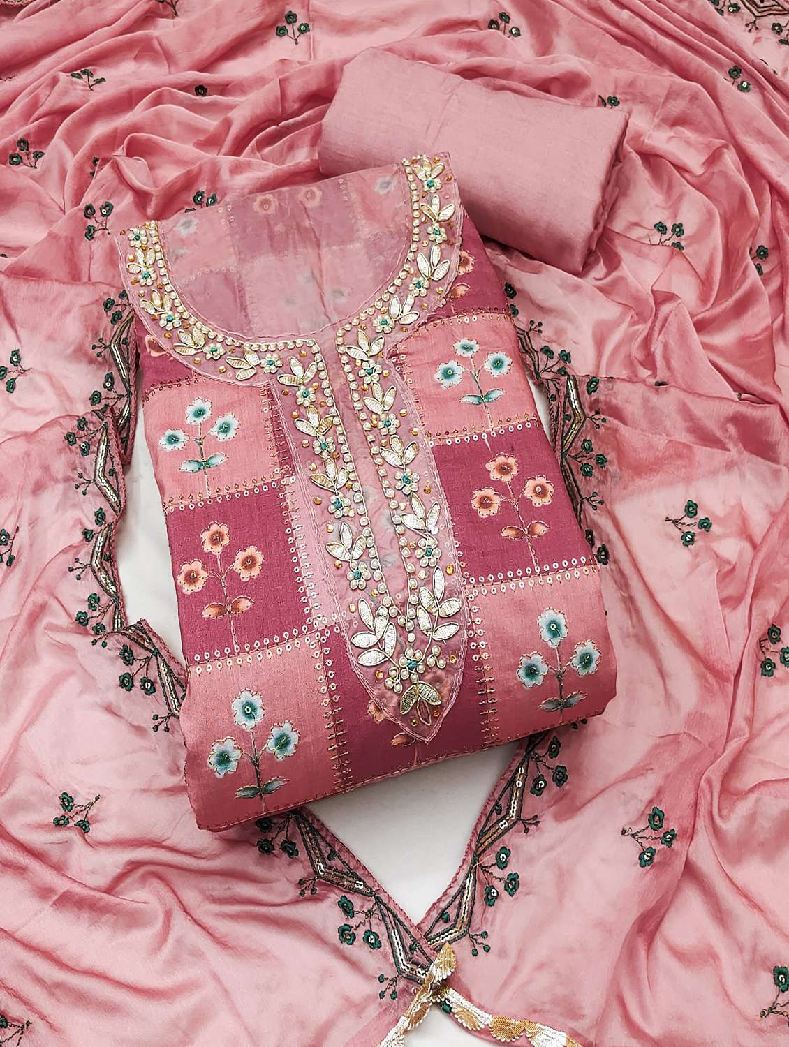 women printed unstitched suit set