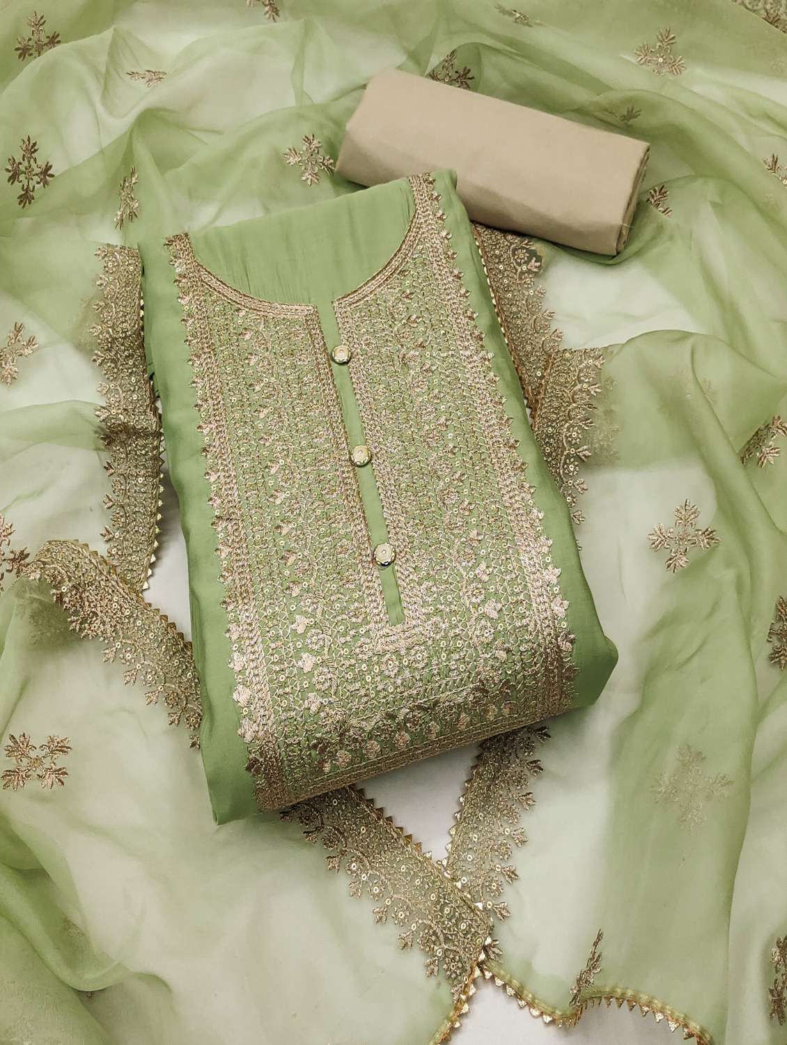 women solid with work unstitched suit set