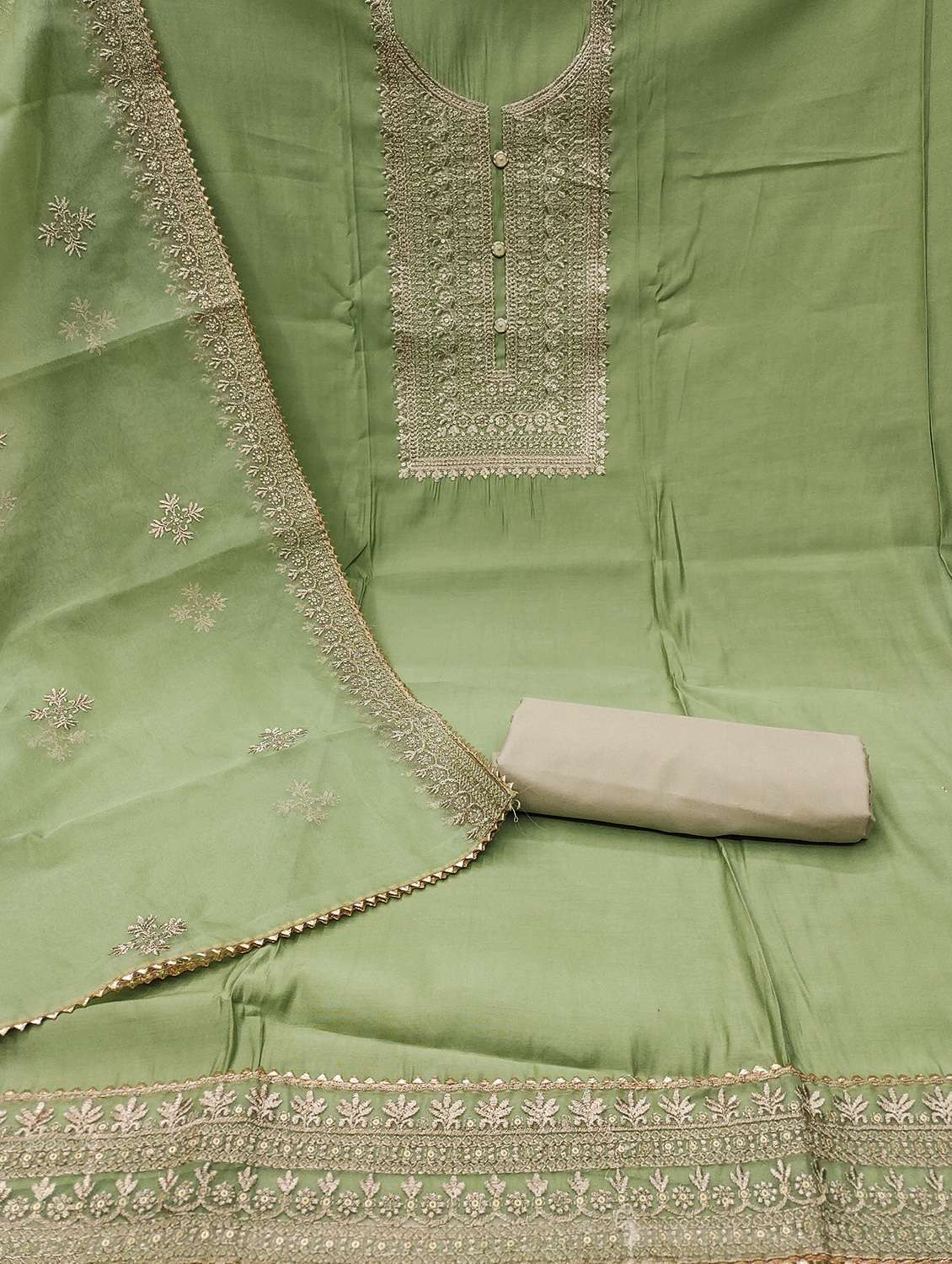 Women Solid With Work Unstitched Suit Set - 22421014 -  Standard Image - 3