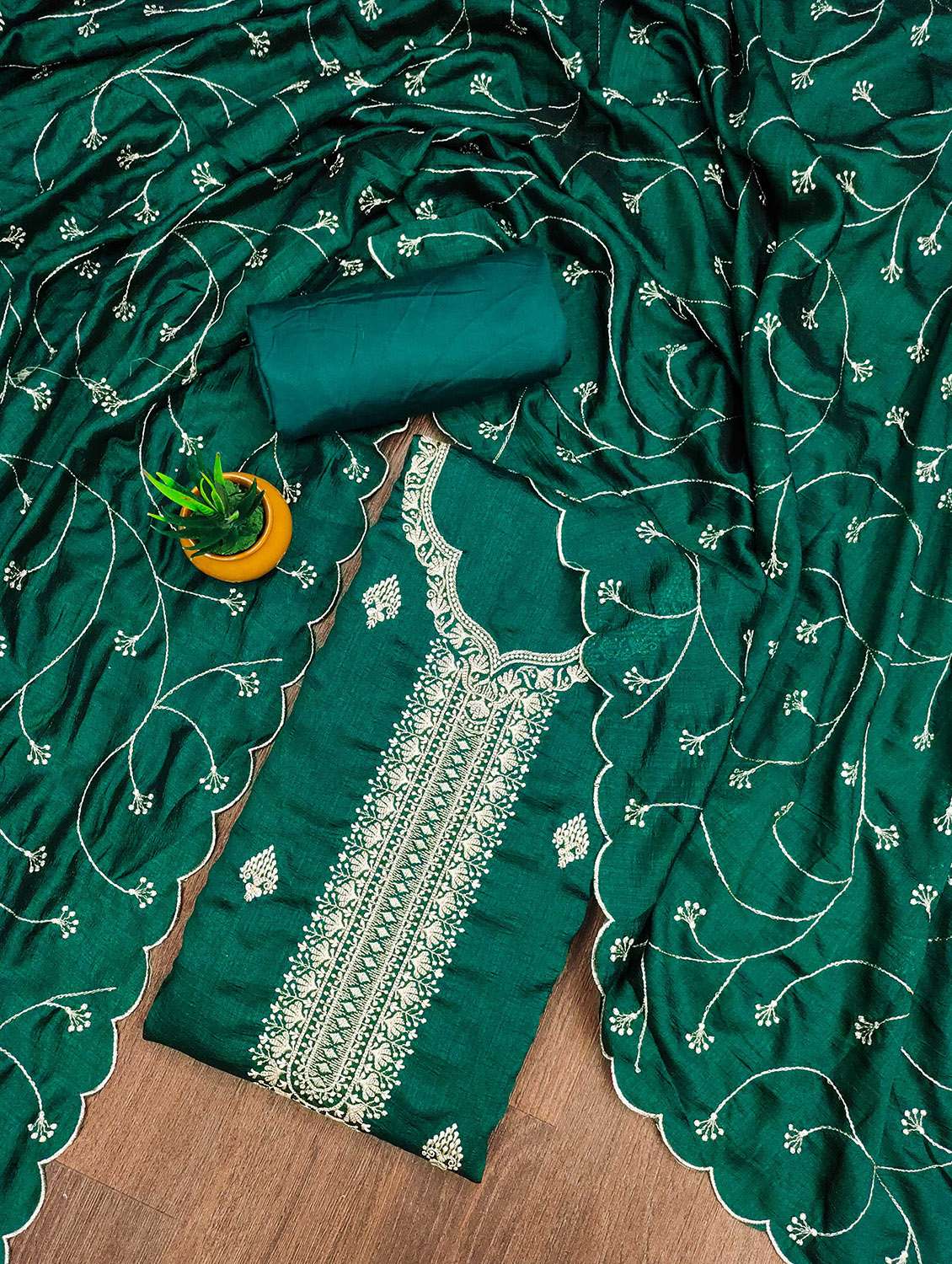 women solid with work unstitched suit set