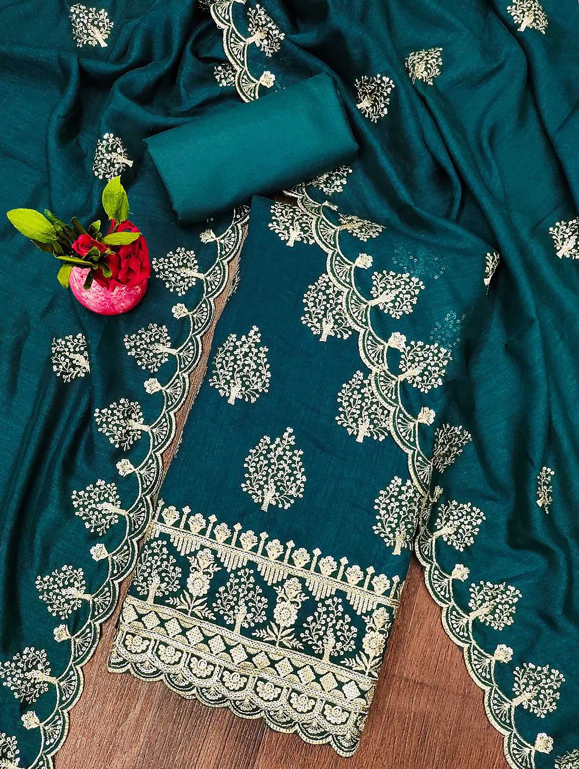 women solid with work unstitched suit set