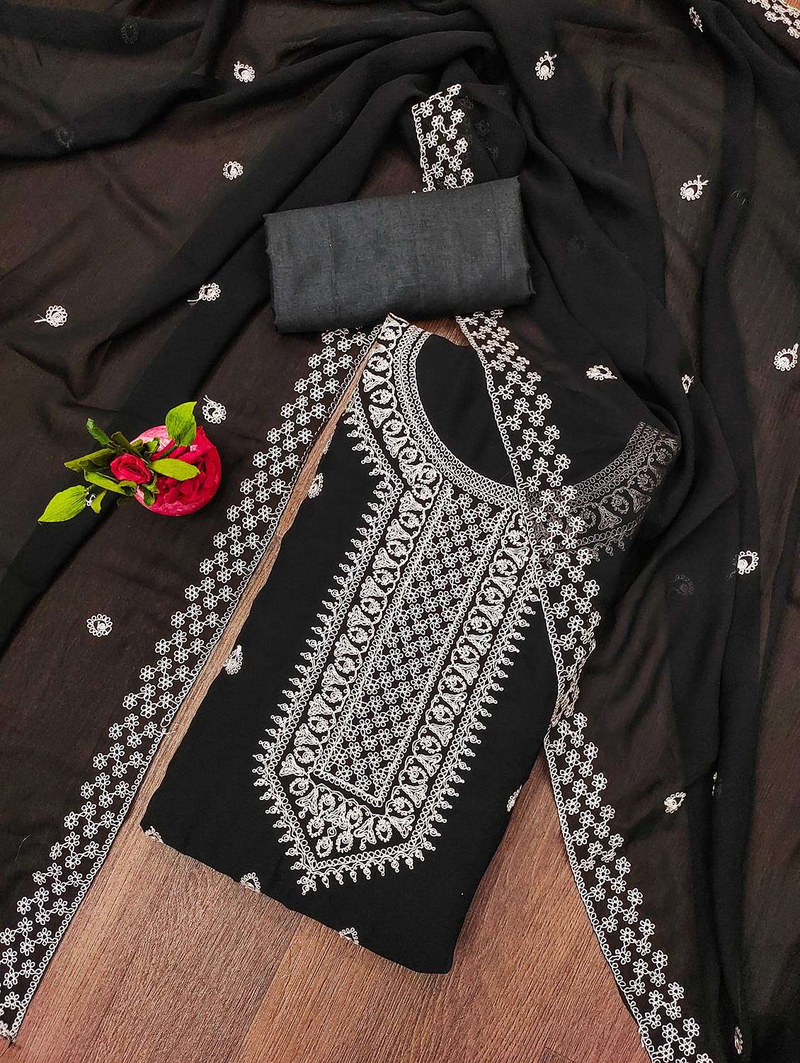 women solid with work unstitched suit set