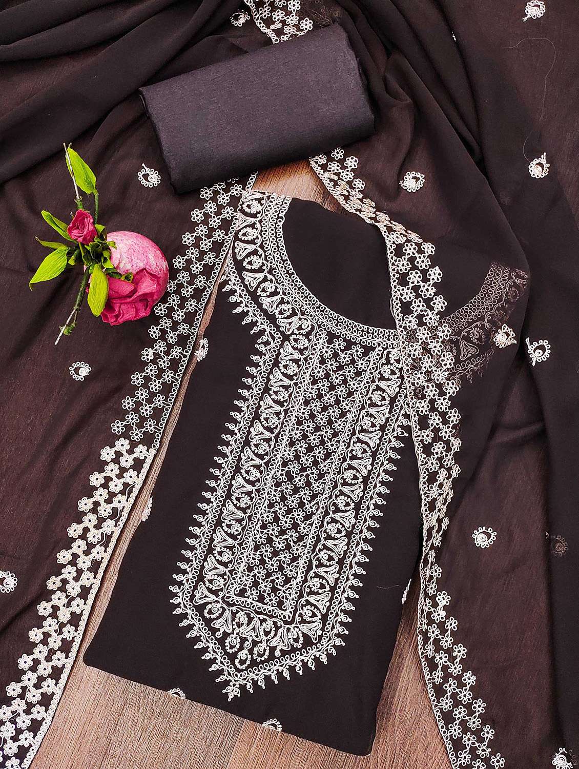 women solid with work unstitched suit set