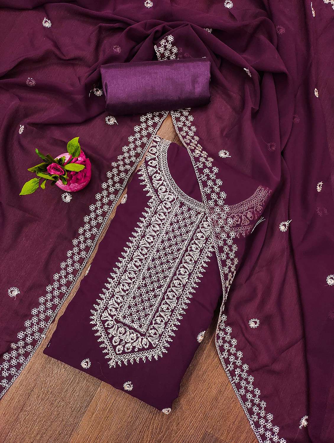 women solid with work unstitched suit set