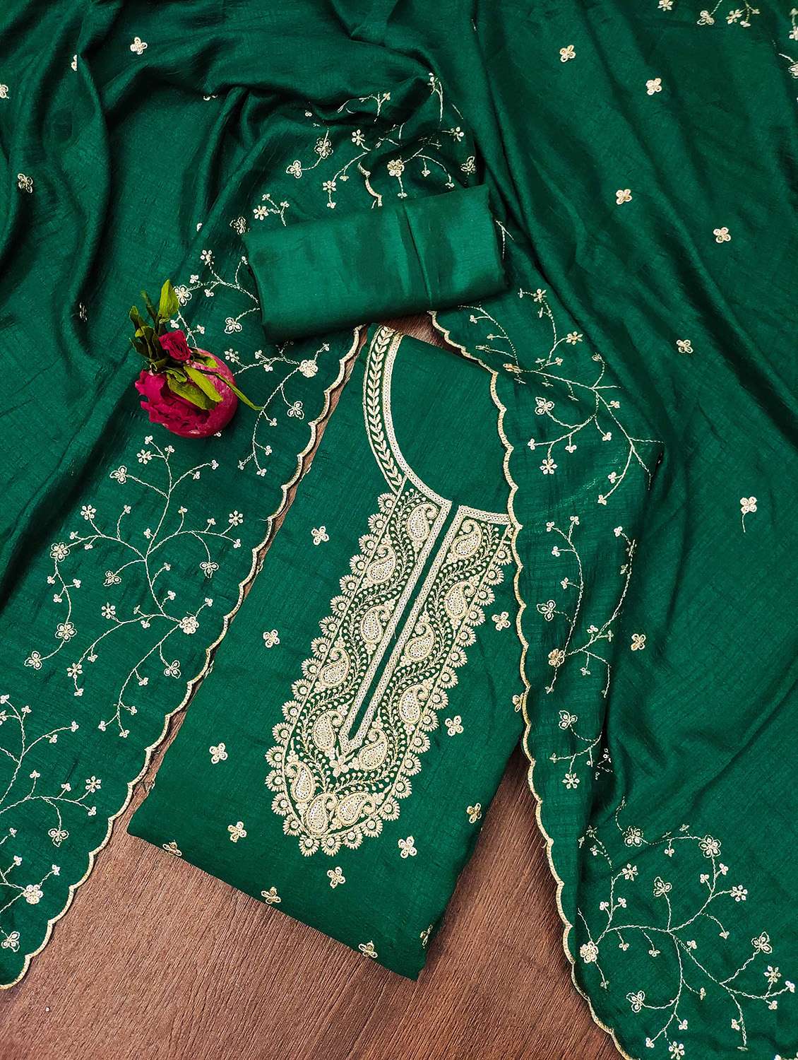 women solid with work unstitched suit set
