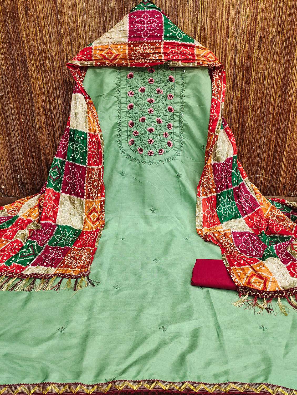 women solid with work unstitched suit set - 22421055 -  Standard Image - 3