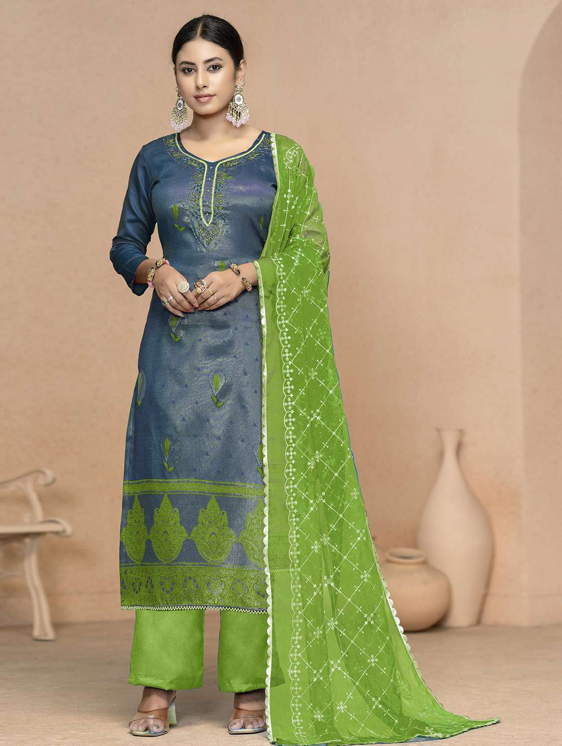women self design unstitched suit set