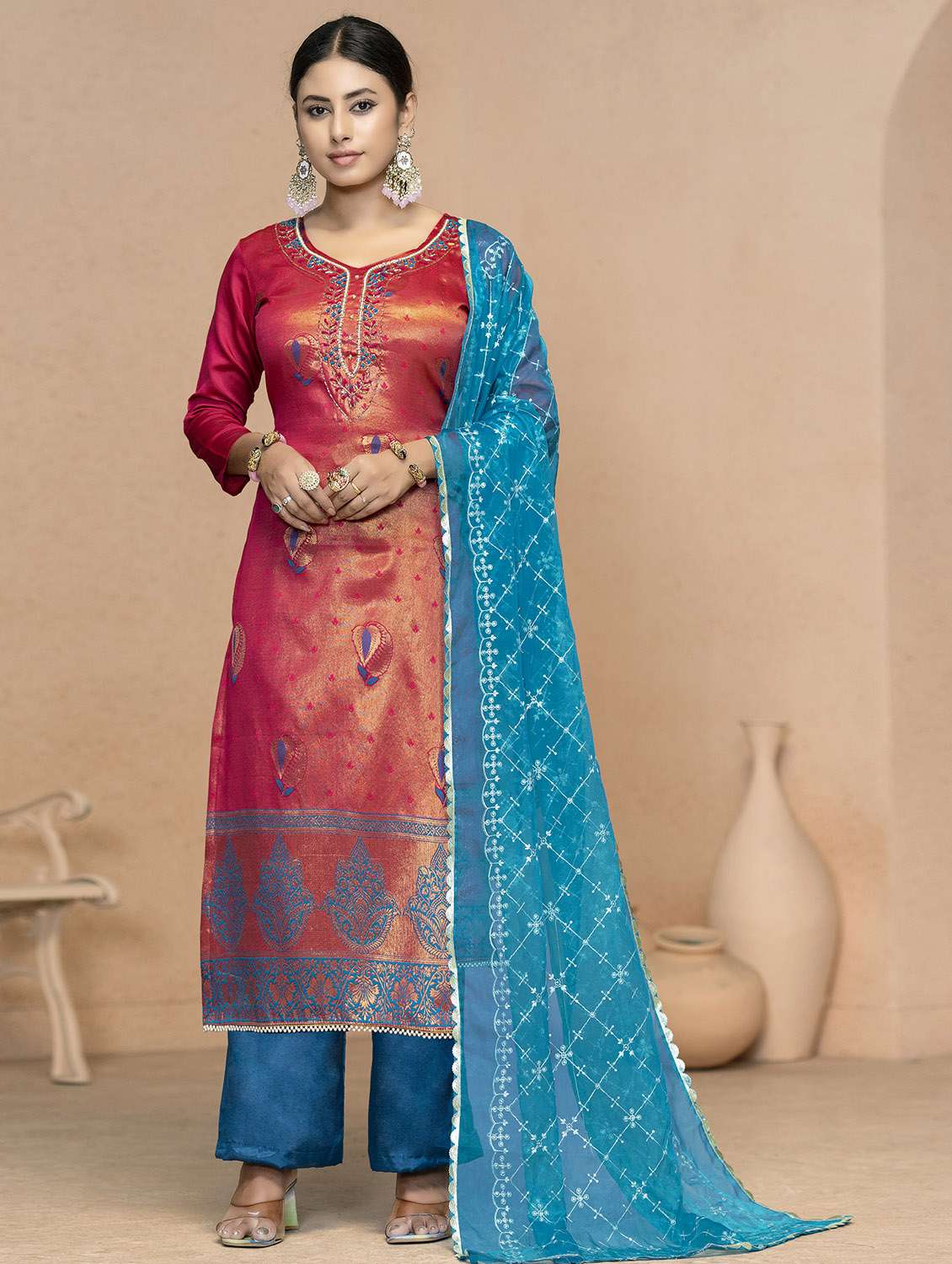 women self design unstitched suit set