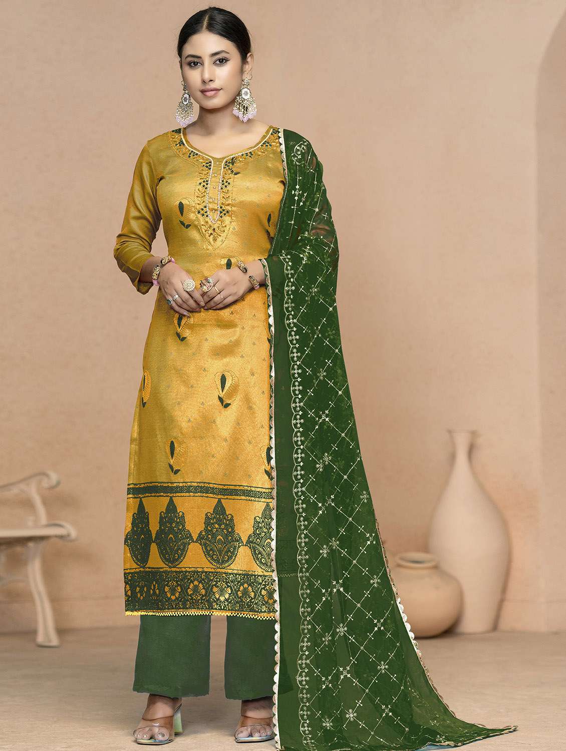 women self design unstitched suit set