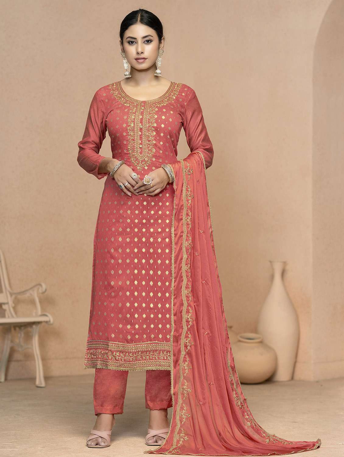 women self design unstitched suit set